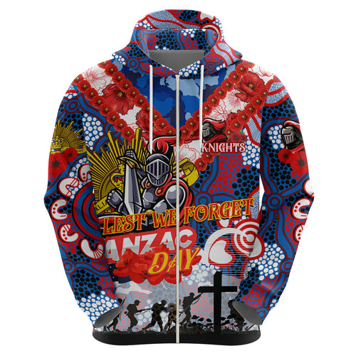 Personalised Knights ANZAC Day Zip Hoodie Aboriginal Rising Sun