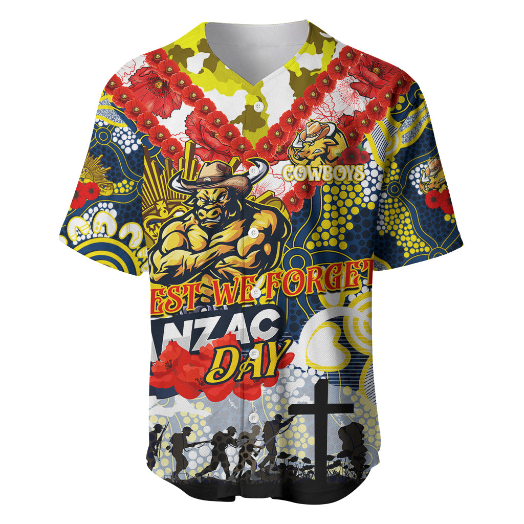 Personalised Cowboys ANZAC Day Baseball Jersey Aboriginal Rising Sun