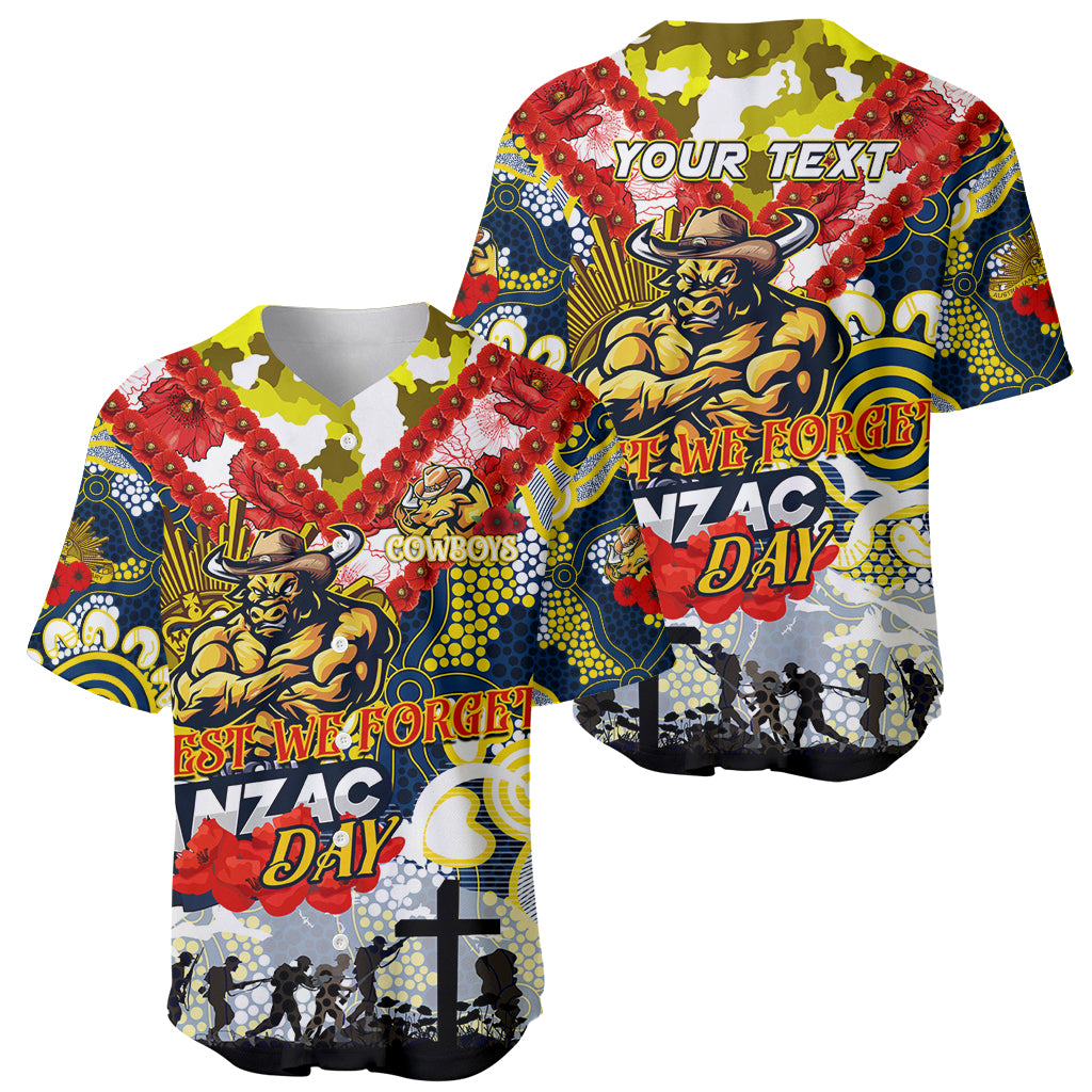 Personalised Cowboys ANZAC Day Baseball Jersey Aboriginal Rising Sun