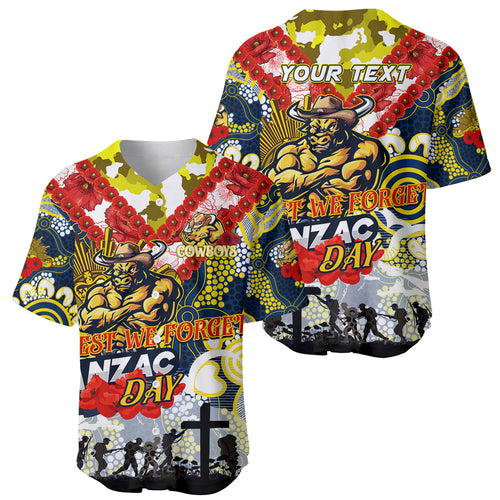 Personalised Cowboys ANZAC Day Baseball Jersey Aboriginal Rising Sun