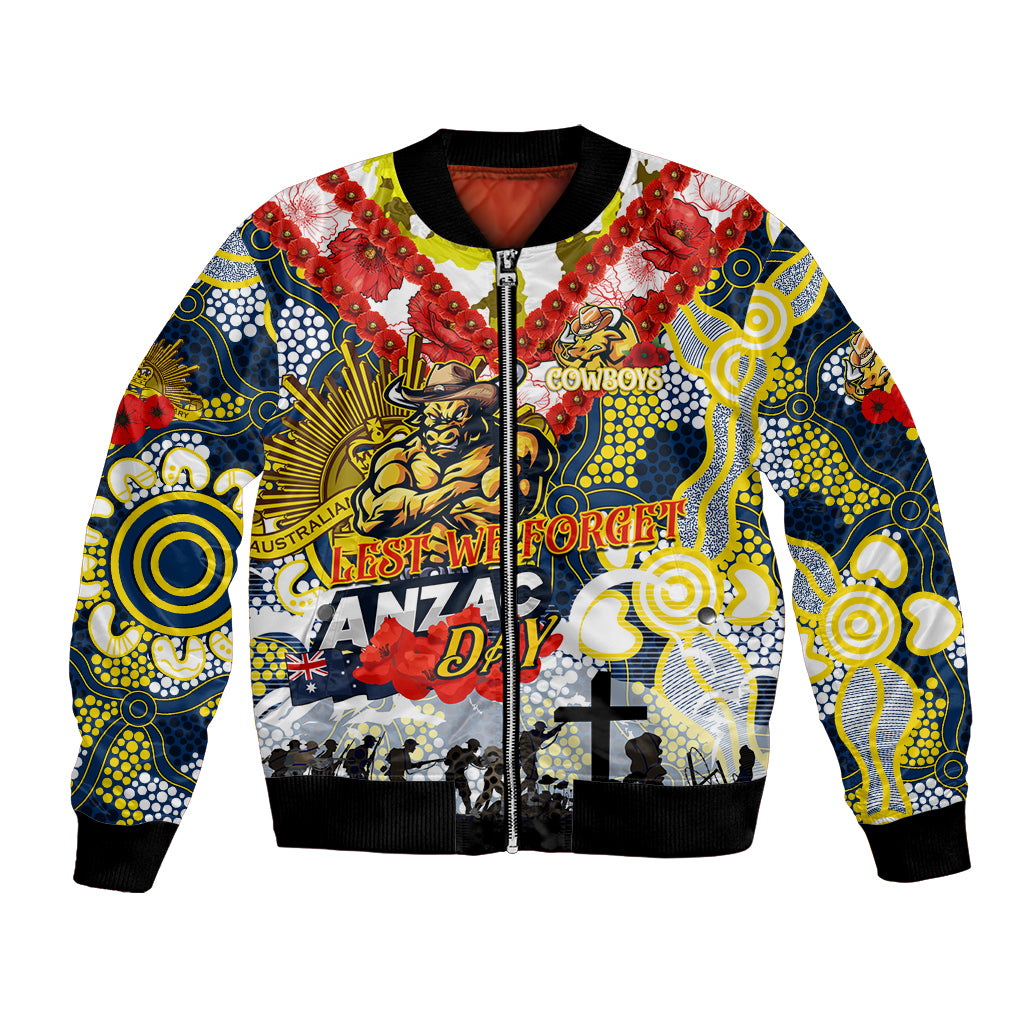 Personalised Cowboys ANZAC Day Bomber Jacket Aboriginal Rising Sun