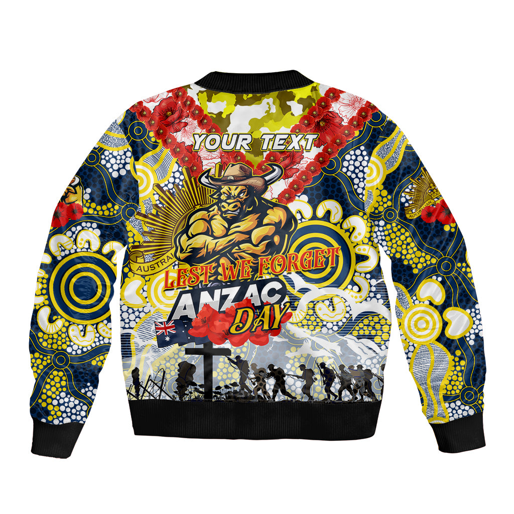 Personalised Cowboys ANZAC Day Bomber Jacket Aboriginal Rising Sun