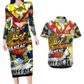 Personalised Cowboys ANZAC Day Couples Matching Long Sleeve Bodycon Dress and Hawaiian Shirt Aboriginal Rising Sun