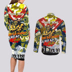 Personalised Cowboys ANZAC Day Couples Matching Long Sleeve Bodycon Dress and Long Sleeve Button Shirt Aboriginal Rising Sun