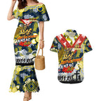 Personalised Cowboys ANZAC Day Couples Matching Mermaid Dress and Hawaiian Shirt Aboriginal Rising Sun