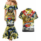 Personalised Cowboys ANZAC Day Couples Matching Mermaid Dress and Hawaiian Shirt Aboriginal Rising Sun