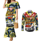 Personalised Cowboys ANZAC Day Couples Matching Mermaid Dress and Long Sleeve Button Shirt Aboriginal Rising Sun