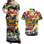 Personalised Cowboys ANZAC Day Couples Matching Off Shoulder Maxi Dress and Hawaiian Shirt Aboriginal Rising Sun