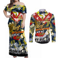 Personalised Cowboys ANZAC Day Couples Matching Off Shoulder Maxi Dress and Long Sleeve Button Shirt Aboriginal Rising Sun