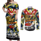 Personalised Cowboys ANZAC Day Couples Matching Off Shoulder Maxi Dress and Long Sleeve Button Shirt Aboriginal Rising Sun