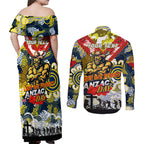 Personalised Cowboys ANZAC Day Couples Matching Off Shoulder Maxi Dress and Long Sleeve Button Shirt Aboriginal Rising Sun
