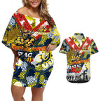 Personalised Cowboys ANZAC Day Couples Matching Off Shoulder Short Dress and Hawaiian Shirt Aboriginal Rising Sun