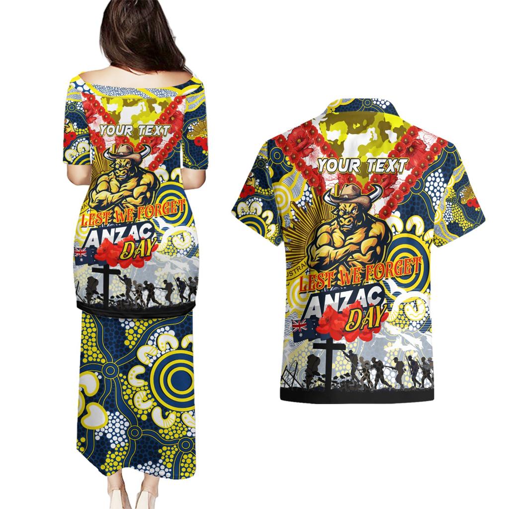 Personalised Cowboys ANZAC Day Couples Matching Puletasi and Hawaiian Shirt Aboriginal Rising Sun