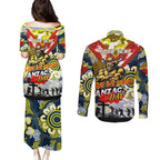 Personalised Cowboys ANZAC Day Couples Matching Puletasi and Long Sleeve Button Shirt Aboriginal Rising Sun