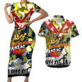 Personalised Cowboys ANZAC Day Couples Matching Short Sleeve Bodycon Dress and Hawaiian Shirt Aboriginal Rising Sun