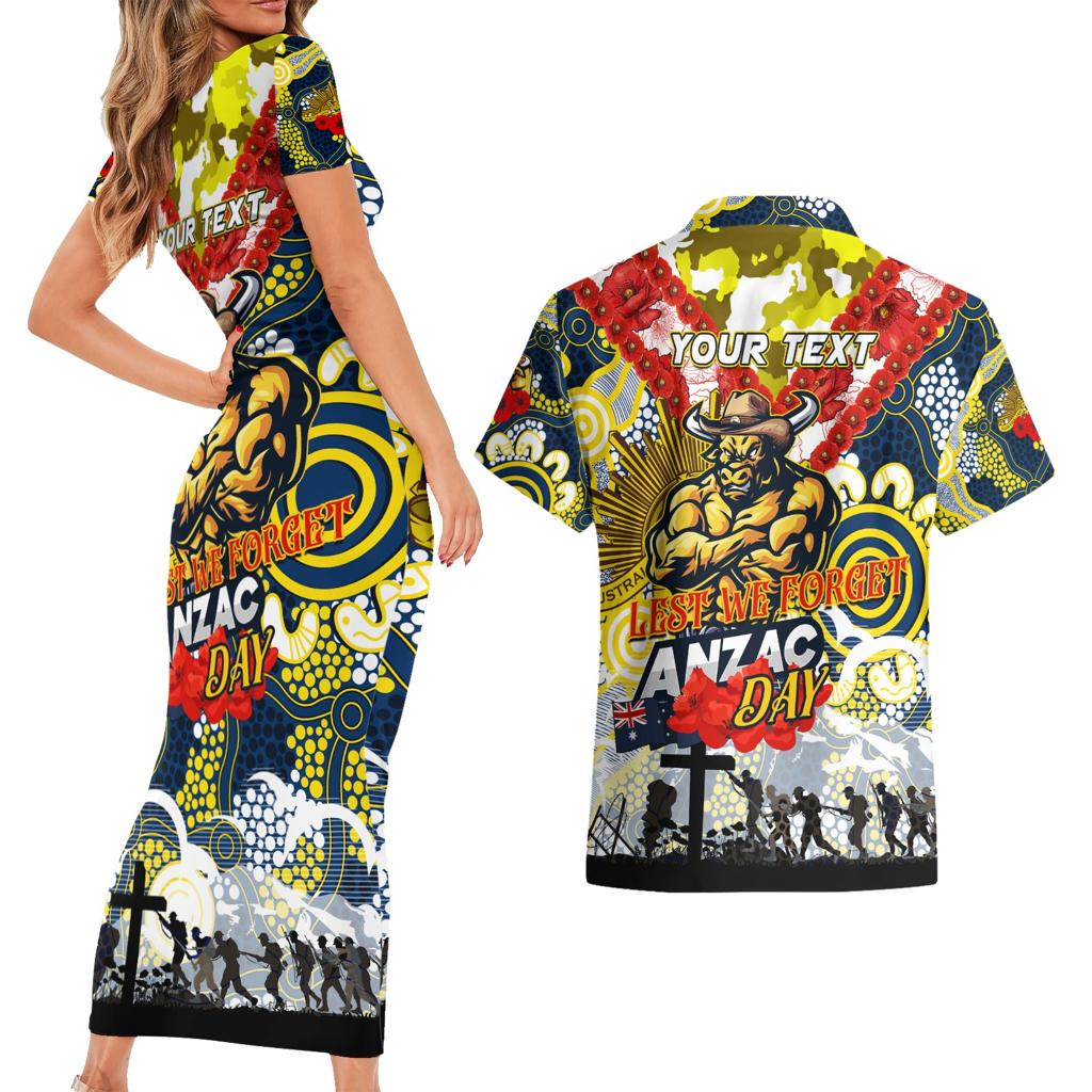 Personalised Cowboys ANZAC Day Couples Matching Short Sleeve Bodycon Dress and Hawaiian Shirt Aboriginal Rising Sun