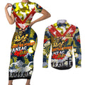Personalised Cowboys ANZAC Day Couples Matching Short Sleeve Bodycon Dress and Long Sleeve Button Shirt Aboriginal Rising Sun