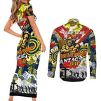 Personalised Cowboys ANZAC Day Couples Matching Short Sleeve Bodycon Dress and Long Sleeve Button Shirt Aboriginal Rising Sun