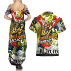 Personalised Cowboys ANZAC Day Couples Matching Summer Maxi Dress and Hawaiian Shirt Aboriginal Rising Sun