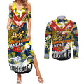 Personalised Cowboys ANZAC Day Couples Matching Summer Maxi Dress and Long Sleeve Button Shirt Aboriginal Rising Sun