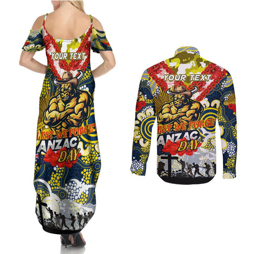Personalised Cowboys ANZAC Day Couples Matching Summer Maxi Dress and Long Sleeve Button Shirt Aboriginal Rising Sun