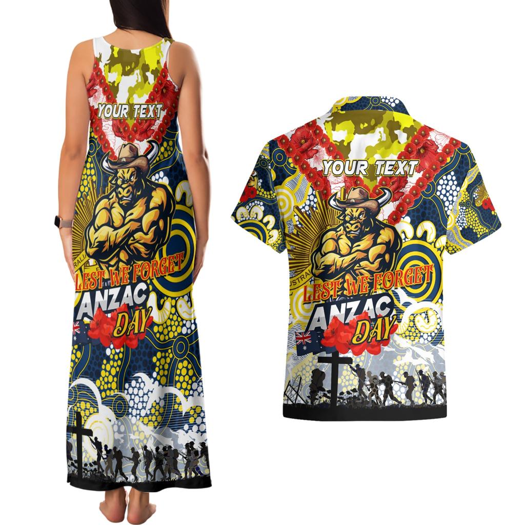 Personalised Cowboys ANZAC Day Couples Matching Tank Maxi Dress and Hawaiian Shirt Aboriginal Rising Sun