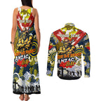 Personalised Cowboys ANZAC Day Couples Matching Tank Maxi Dress and Long Sleeve Button Shirt Aboriginal Rising Sun
