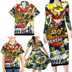 Personalised Cowboys ANZAC Day Family Matching Long Sleeve Bodycon Dress and Hawaiian Shirt Aboriginal Rising Sun