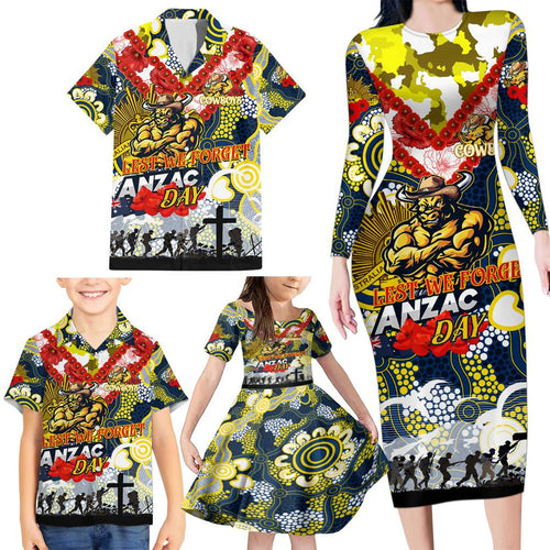 Personalised Cowboys ANZAC Day Family Matching Long Sleeve Bodycon Dress and Hawaiian Shirt Aboriginal Rising Sun