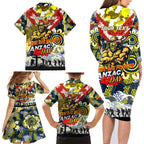 Personalised Cowboys ANZAC Day Family Matching Long Sleeve Bodycon Dress and Hawaiian Shirt Aboriginal Rising Sun