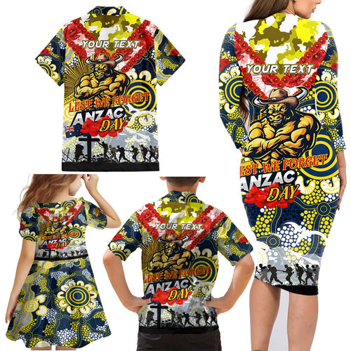 Personalised Cowboys ANZAC Day Family Matching Long Sleeve Bodycon Dress and Hawaiian Shirt Aboriginal Rising Sun