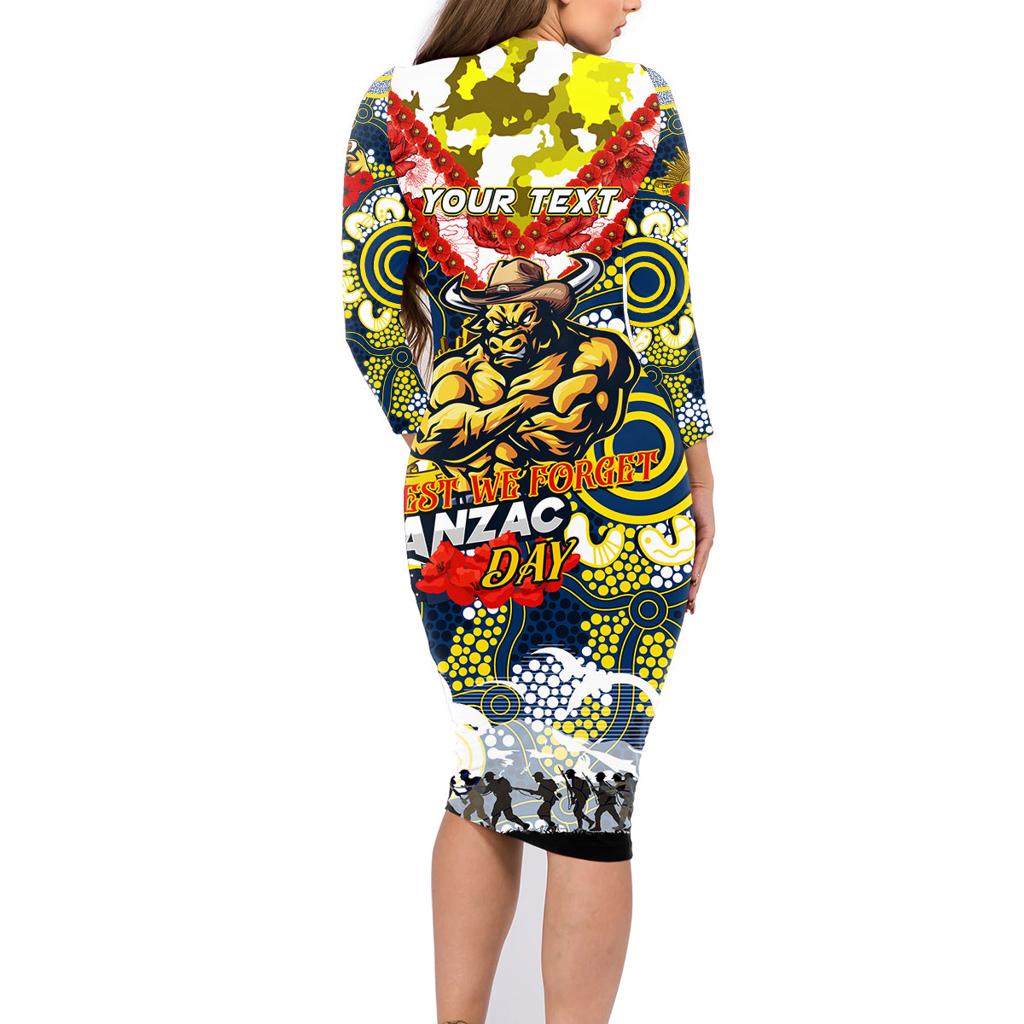 Personalised Cowboys ANZAC Day Family Matching Long Sleeve Bodycon Dress and Hawaiian Shirt Aboriginal Rising Sun
