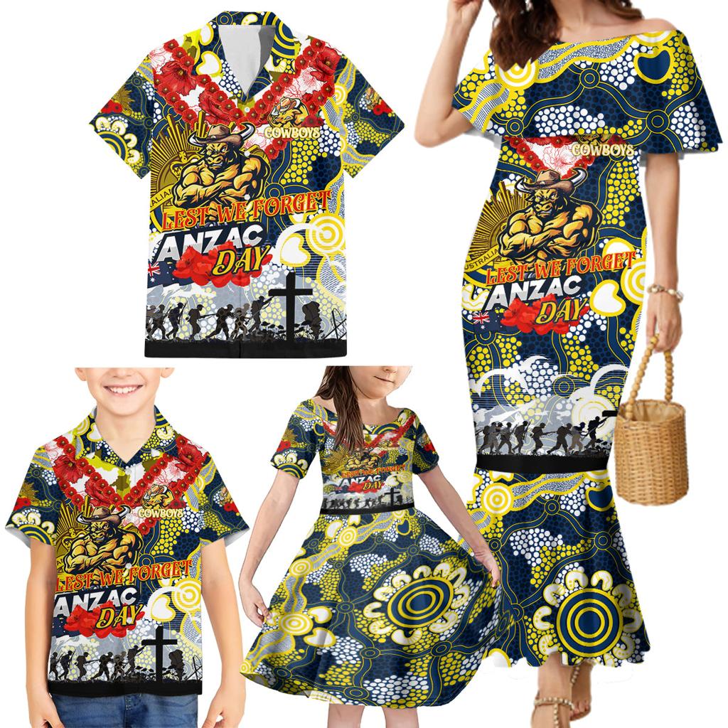 Personalised Cowboys ANZAC Day Family Matching Mermaid Dress and Hawaiian Shirt Aboriginal Rising Sun