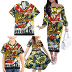 Personalised Cowboys ANZAC Day Family Matching Off The Shoulder Long Sleeve Dress and Hawaiian Shirt Aboriginal Rising Sun