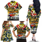 Personalised Cowboys ANZAC Day Family Matching Off The Shoulder Long Sleeve Dress and Hawaiian Shirt Aboriginal Rising Sun