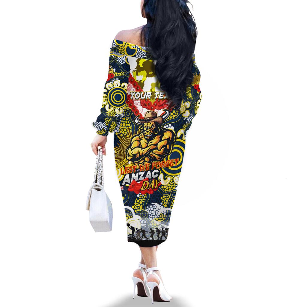 Personalised Cowboys ANZAC Day Family Matching Off The Shoulder Long Sleeve Dress and Hawaiian Shirt Aboriginal Rising Sun