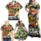 Personalised Cowboys ANZAC Day Family Matching Off Shoulder Maxi Dress and Hawaiian Shirt Aboriginal Rising Sun