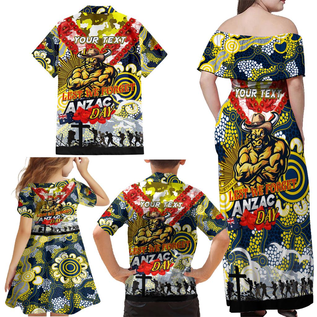 Personalised Cowboys ANZAC Day Family Matching Off Shoulder Maxi Dress and Hawaiian Shirt Aboriginal Rising Sun