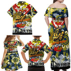 Personalised Cowboys ANZAC Day Family Matching Off Shoulder Maxi Dress and Hawaiian Shirt Aboriginal Rising Sun