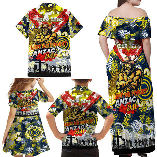Personalised Cowboys ANZAC Day Family Matching Off Shoulder Maxi Dress and Hawaiian Shirt Aboriginal Rising Sun