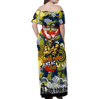 Personalised Cowboys ANZAC Day Family Matching Off Shoulder Maxi Dress and Hawaiian Shirt Aboriginal Rising Sun