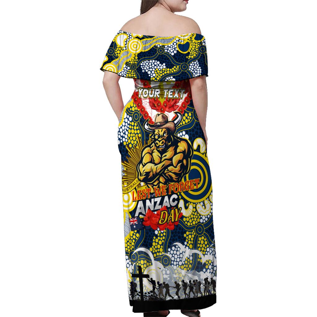 Personalised Cowboys ANZAC Day Family Matching Off Shoulder Maxi Dress and Hawaiian Shirt Aboriginal Rising Sun