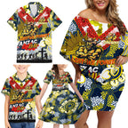 Personalised Cowboys ANZAC Day Family Matching Off Shoulder Short Dress and Hawaiian Shirt Aboriginal Rising Sun