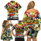 Personalised Cowboys ANZAC Day Family Matching Off Shoulder Short Dress and Hawaiian Shirt Aboriginal Rising Sun
