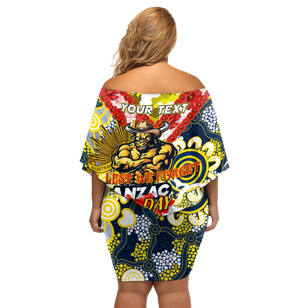 Personalised Cowboys ANZAC Day Family Matching Off Shoulder Short Dress and Hawaiian Shirt Aboriginal Rising Sun