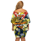 Personalised Cowboys ANZAC Day Family Matching Off Shoulder Short Dress and Hawaiian Shirt Aboriginal Rising Sun