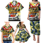 Personalised Cowboys ANZAC Day Family Matching Puletasi and Hawaiian Shirt Aboriginal Rising Sun