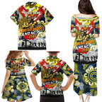 Personalised Cowboys ANZAC Day Family Matching Puletasi and Hawaiian Shirt Aboriginal Rising Sun