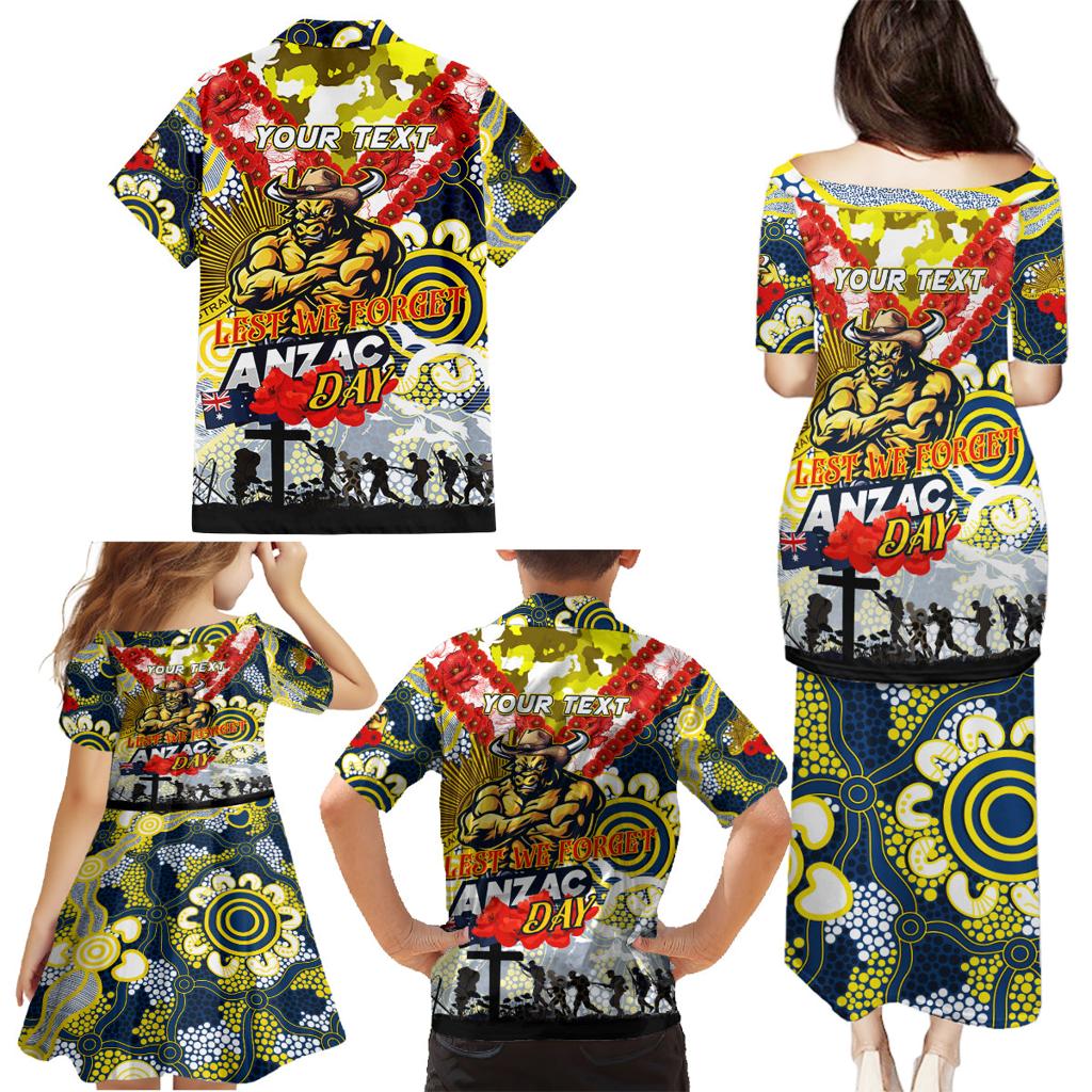 Personalised Cowboys ANZAC Day Family Matching Puletasi and Hawaiian Shirt Aboriginal Rising Sun