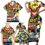 Personalised Cowboys ANZAC Day Family Matching Short Sleeve Bodycon Dress and Hawaiian Shirt Aboriginal Rising Sun